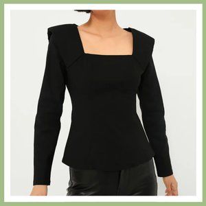 Hyacinth House (Tuckernuck) Black Long Sleeve Square Neck Hepburn Blouse